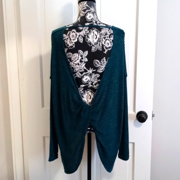 🆕️ 🌬Free People🌬 - Deep Teal Shadow Hacci Oversize Open Back Sweater Top - Picture 3 of 14